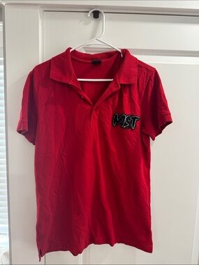 Red Men's Polo Dress Shirt with Chest Patch